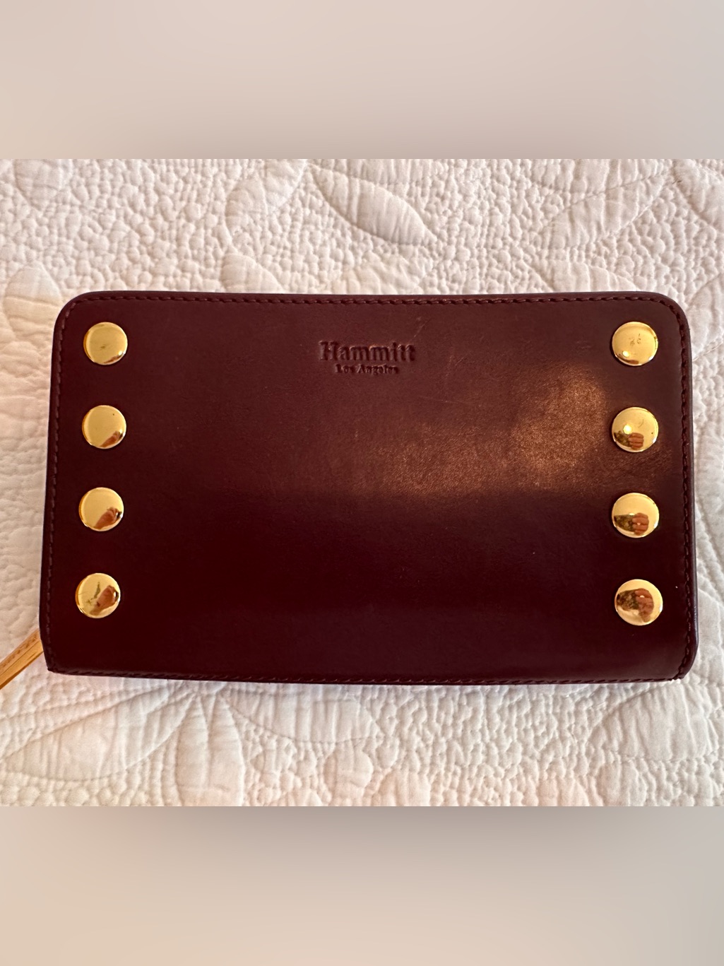 Hammitt Burgundy Leather Zip Wallet With Gold Studs